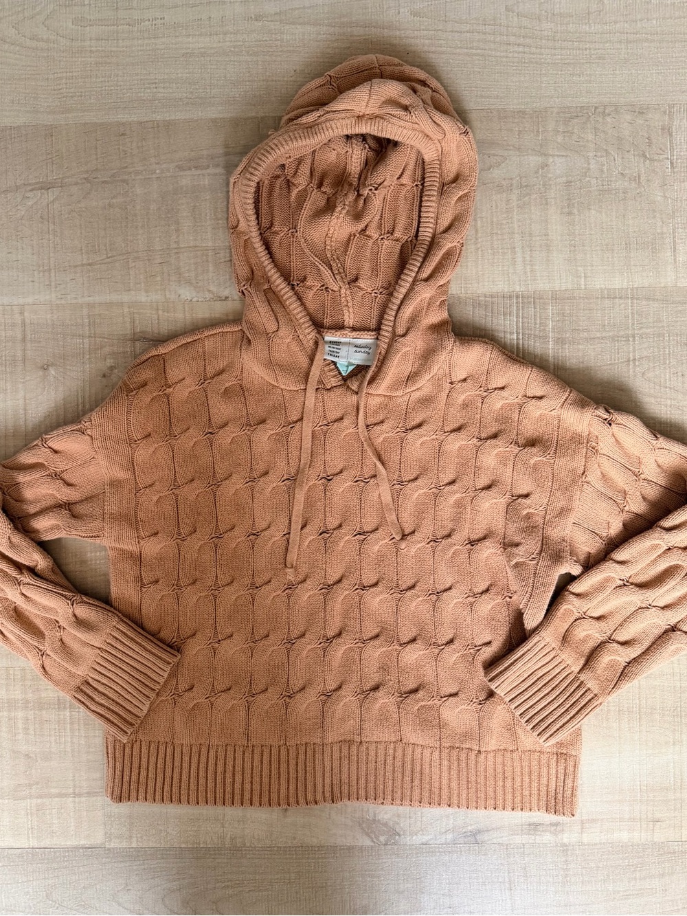 Saturday Sunday by Anthropologie Cable Knit Hooded Sweater Size Medium Tan